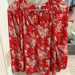Collective Concepts Red and White Floral Blouse